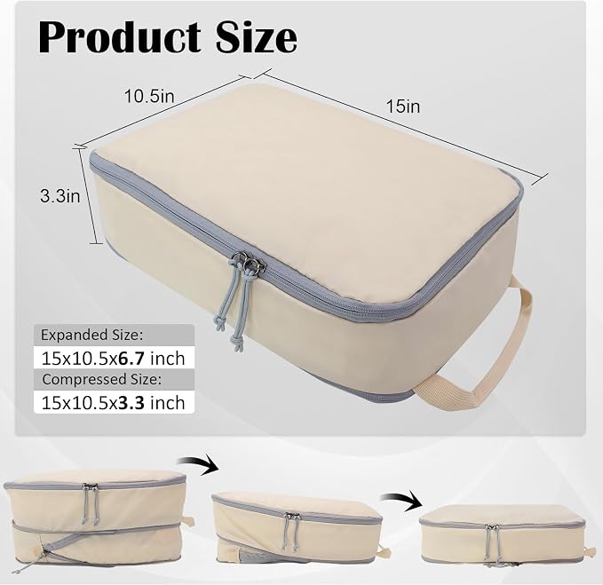 Compression Packing Cubes for Travel Suitcase Organizer Bags, Beige, L | Expandable Travel Cubes for Packing Luggage Organizer Bags Compression Bags for Travel Essentials - Image 2