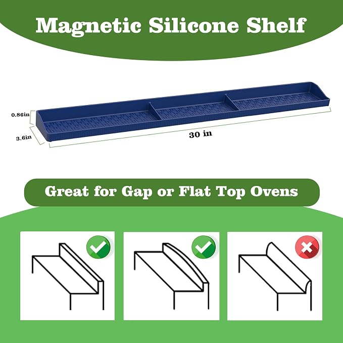 Stove Top Shelf 30Inch-Silicone Material Magnetic Shelf for Stove-Navy Blue | 3 Functional Partitions,Heat Resistant Kitchen Spice Rack Organizer - Image 2