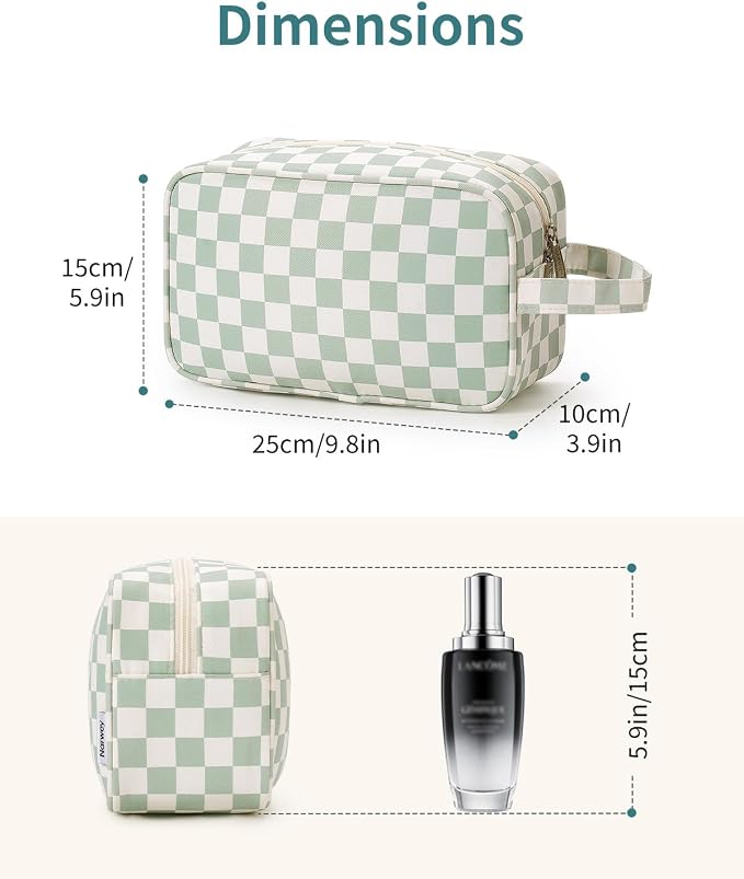 Narwey Travel Toiletry Bag for Women Traveling Dopp Kit Travel Bag for Toiletries Cosmetic Bag Makeup Bag Medicine Bag for Traveling (Mint Green Checkerboard) - Image 5