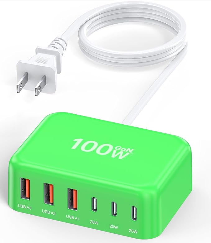 100W 6 in 1 USB Charger, 50% Smaller Charging Station for Multiple Devices | Fast Charging Blocks with Type C Port, USB Charging Hub Organizer Multiport Power Strip for iPhone,Samsung,Ipad,Kindle,Travel by BOVICAS