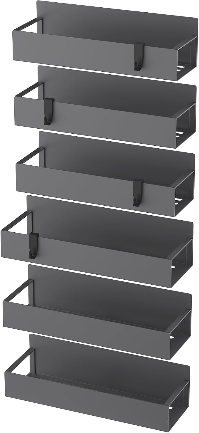 HuggieGems Metal Magnetic Spice Rack for Refrigerator Dark Gray, 6 Pack | Magnetic Shelves Heavy Duty for Fridge in Kitchen, Seasoning Storage Organizer, For Oven Washer and Dryer, For Heavier Items - Image 6