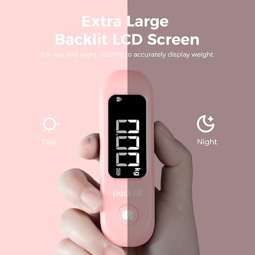 pack all Digital Luggage Scale for Travel, 110Lbs Capacity, 0.1Lb Precision | Handheld, Backlit LCD Display, Lb/Kg/Oz Conversion, Tare Function, Battery Included, Pink - Image 2