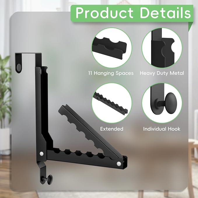 Foldable Over the Door Hooks, Over the Door Hanger for Space Saving | Heavy-duty and Portable, Suit Door Up to 1 3/4" Thick with 11 Slots for Hanging Clothes, Perfect for Small Dorm and Bedroom - Image 4