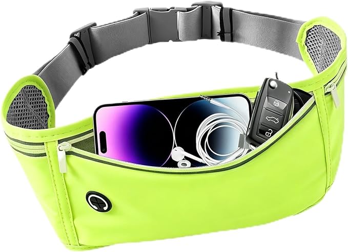Slim Running Belt for Women Men,Runners Fanny Pack Phone Holder,Money Belt,Running Gear Accessories,with 3 Pockets (Fluorescent green) by Unknown