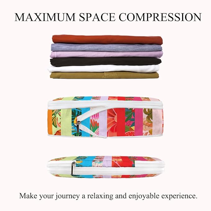 6 Pcs Compression Packing Cubes Waterproof Suitcase Travel Bag Luggage Backpack Organizer Travel Cubes for Packing-Tropical Banana - Image 3