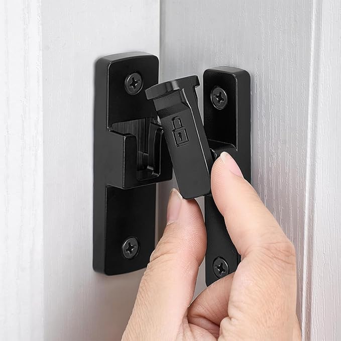 Black 90 Degree Barn Door Lock ，Right Angle Door Lock Latch | Zinc Alloy Flip Gate Latches,for bedroom,garage,balcony,barn,sliding door,bathroom,window,cabinet,drawer,pet enclosures - Image 3