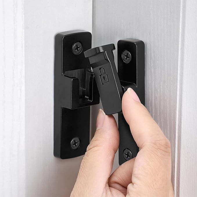 3 Packs Black 90 Degree Barn Door Lock ，Right Angle Door Lock Latch | Zinc Alloy Flip Gate Latches,for bedroom,garage,balcony,barn,sliding door,bathroom,window,cabinet,drawer,pet enclosures - Image 3