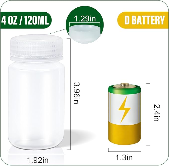 DEMORA 4 oz Small Plastic Bottles with Caps, Airtight Refillable Wide Mouth Travel Bottles for Toiletries, PP Food Grade Plastic Containers for Liquids Pill Sample Lab Reagent (Clear, 4 Pcs) - Image 8
