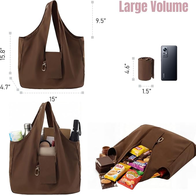 Foldable Keychain Tote Bag for Women,Reusable Mini Travel Grocery Bags | Waterproof Packable Handbag with Key Ring for Daily - Image 6