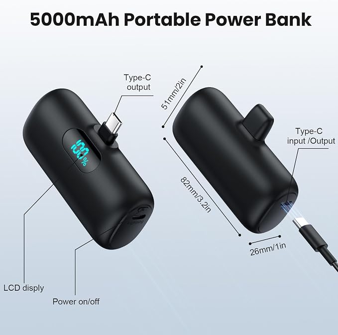 Mini Portable Charger USB C Power Bank,Upgraded 5000mAh PD Fast Charging Battery Pack Built-in USB-C Connector Travel Essential for iPhone17/17Pro/17Pro Max/Air/16 Plus/16Pro Max/15 Series,Android - Image 5