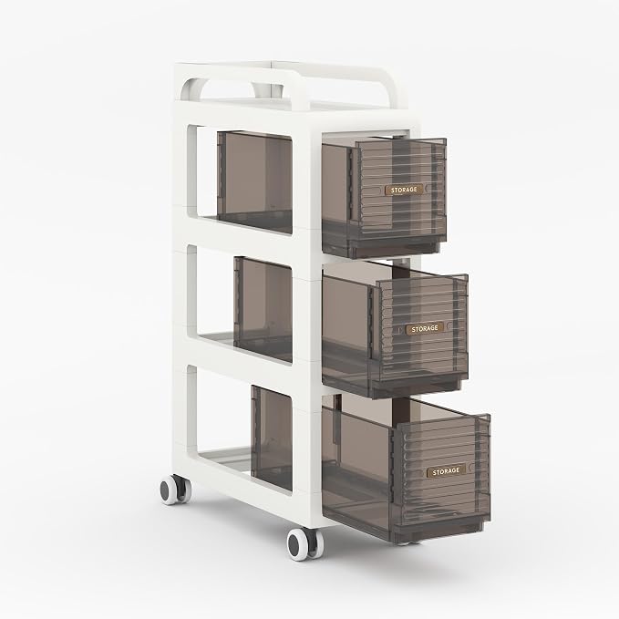 Bathroom Storage with Drawers, 7.87" Wide Slim Cabinet with Wheels | Freestanding Narrow Cupboard, Small Cart for Small Space Kitchen Office Bedroom Under Desk, 26" Tall, 3-Drawer, Gray - Image 8