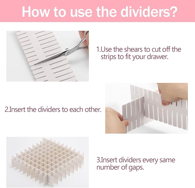 acDesign 40Pcs Grid Drawer Dividers, Adjustable Drawer Organizer for Socks, Underwear, Lingerie, Makeup, Bedroom Office Kitchen Storage (White) - Image 3