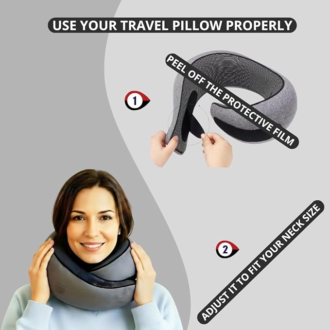 Neck Pillow | Compact Travel Pillows for Airplanes, Car Trips and Home Comfort| Foldable Memory Foam Neck Support | Size Adjustable for Adults and Kids | Lightweight (0.60 Pounds) and U-Shape Design - Image 5