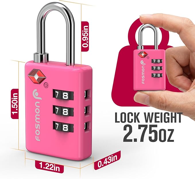 Fosmon TSA Approved Pink Locks for Luggage. Cute Locker Suitcase Lock with Open Alert Indicator, 3 Digit Combination Padlock with Alloy Body for Travel, Backpack Zipper Anti Theft, Gym, Women- 2 Pack - Image 2