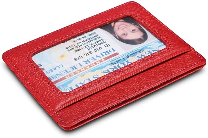KALMORE womens Credit Holder Genuine Leather Slim Minimalist Card Case Wallet, Black With Id Window - Image 2