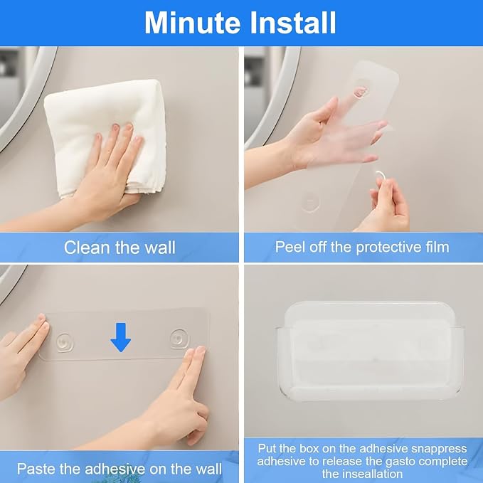 Wall Mount Organizer, Large Adhesive Wall Self - Bathroom Shelf | Adhesive Bathroom Shelves with Self Adhesive Tape Clear Shelf for Bathroom, Kitchen - Large Size - 5.1"D x 10.9"W x 6"H - Image 7