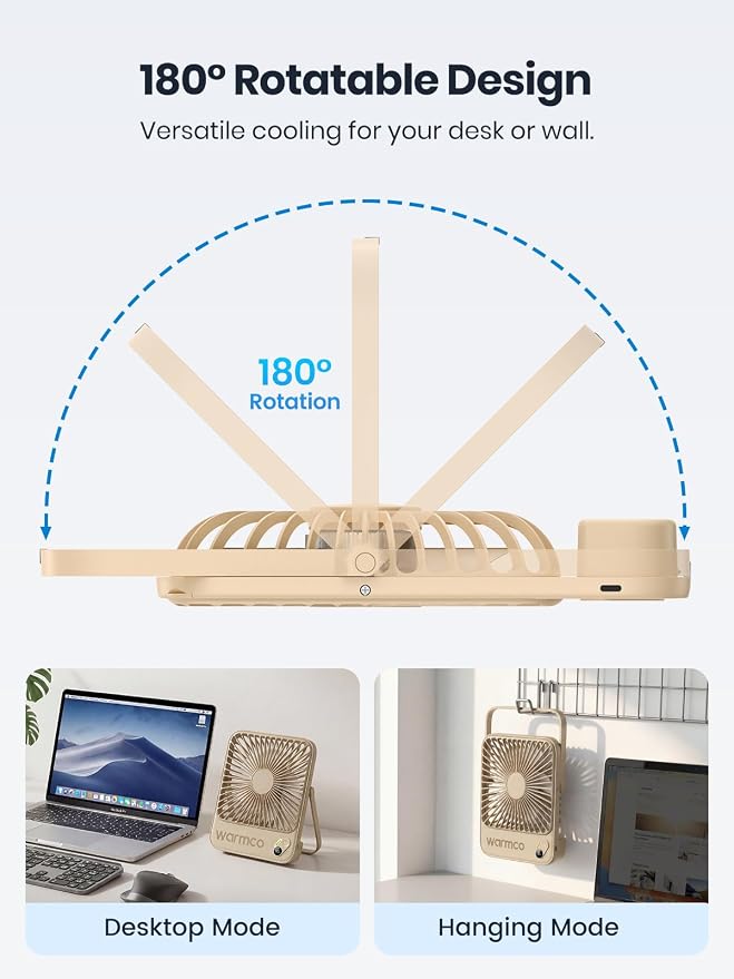 Warmco D3 Portable Travel Fan 10000mAh, Ultra-Slim, 24H Runtime | Quiet 7-Inch Rechargeable Desk Fan, Digital Display For Sleeping, Office, Bedroom & Cruise - Image 6