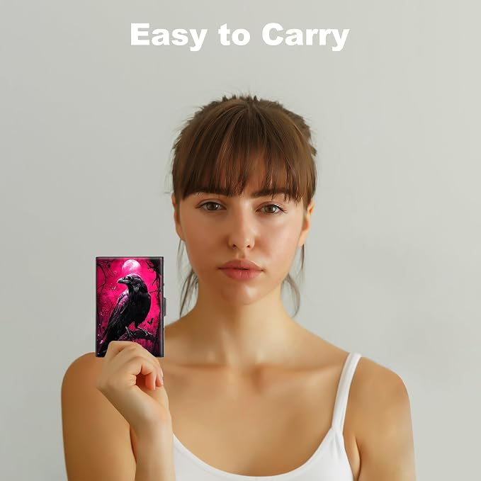 Metal Wallet,Credit Card Holder for Women,Slim RFID Blocking Credit Card Holder Thin Aluminum Wallet ID Case,6 Slot Business Mini Hard Metal Case for Women/Men,Cute Crow Pink - Image 6