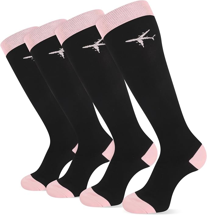 Skicuff 2 Pairs Travel Compression Socks for Women and Men 15-25 Mmhg Graduated Knee High Socks for Flying Airplane Pilots by Skicuff