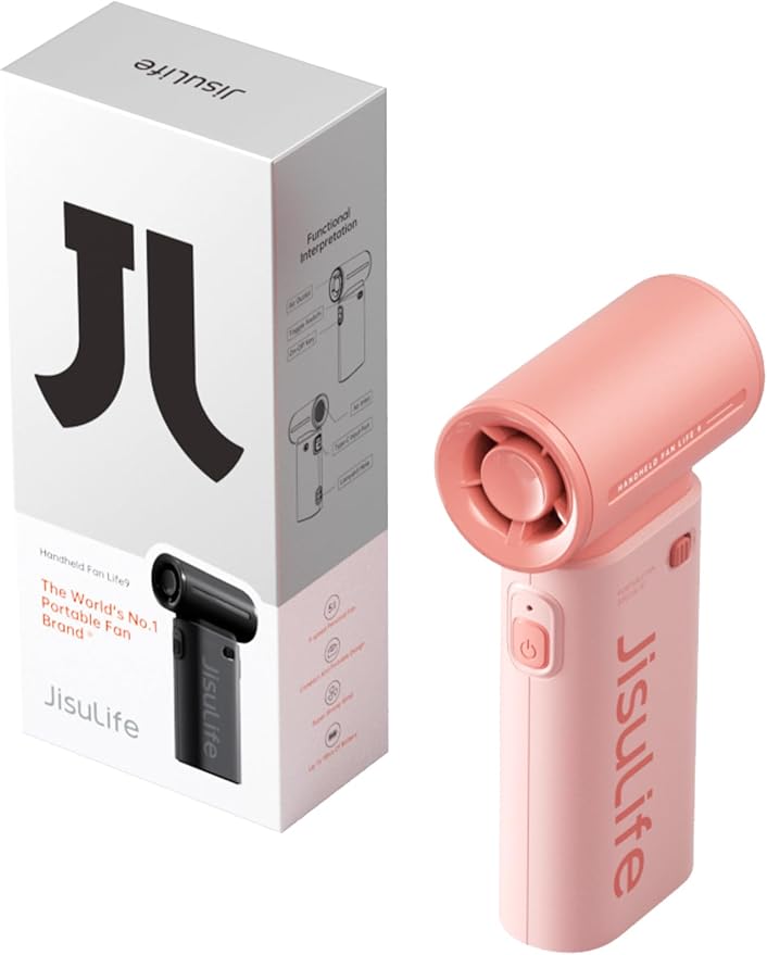 JISULIFE Portable Handheld Fan Life9, Turbo Airflow, Up to 12H Runtime | 5 Speeds, 3600mAh, Mini Pocket Design, Personal Fan for Travel, Concerts, Makeup, Trendy Gifts for Women Men -Pink by LivechillStaycool