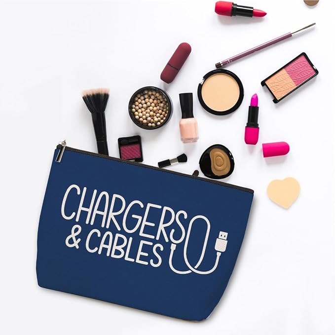 ZHAMEN 2 Pcs Cable Chargers Makeup Bag Pouch Purse Cosmetic Bags for Women | Travel Essentials Organizer Roomy Travel Makeup Toiletries Accessories, Birthday Gifts for Women - Image 3