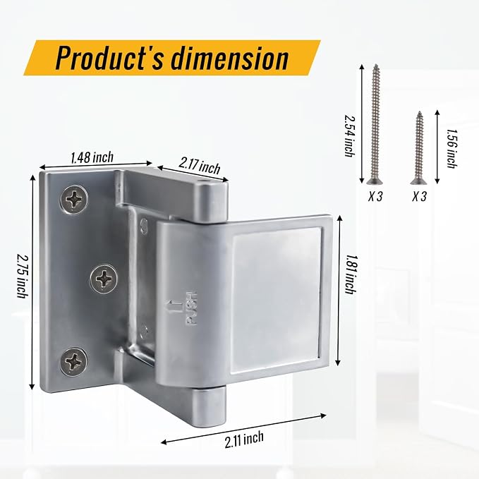 Door Security Lock Zinc Alloy, Door Lock Reinforcer Privacy Door Latch for in-Swinging Doors Extra High Resistance Home, 4pack Satin Nickel - Image 3