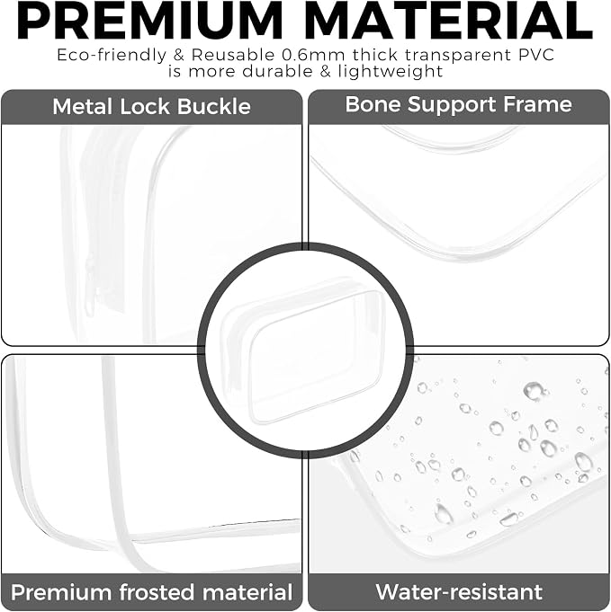 AURUZA Clear Makeup Bag,Portable Travel Toiletry Bags with Zipper, TSA Approved Clear Organizer Bags, PVC Cosmetic Pouch for Airport Airline Compliant - Image 4