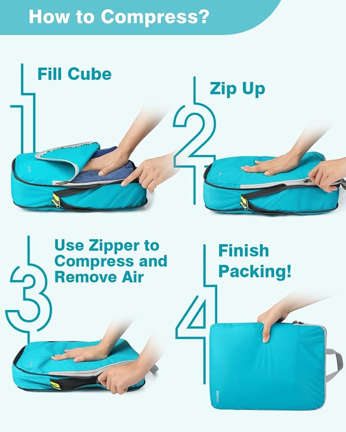 Gonex 10-Piece Compression Packing Cubes with Travel Organizer Set | Expandable Design, Hanging Toiletry Bag, Laundry Bag, Shoe Bag, Accessories Bag, Ripstop Fabric - Image 7