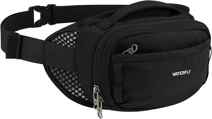WATERFLY 2.3L RFID Fanny Pack: Anti-Theft Bellows-Style Opening for Hiking | Lightweight Water-Resistant Nylon, Breathable Back Pad, Woven Strap Loops, Key Hook, Travel Camping Cycling, Women Men by Waterfly