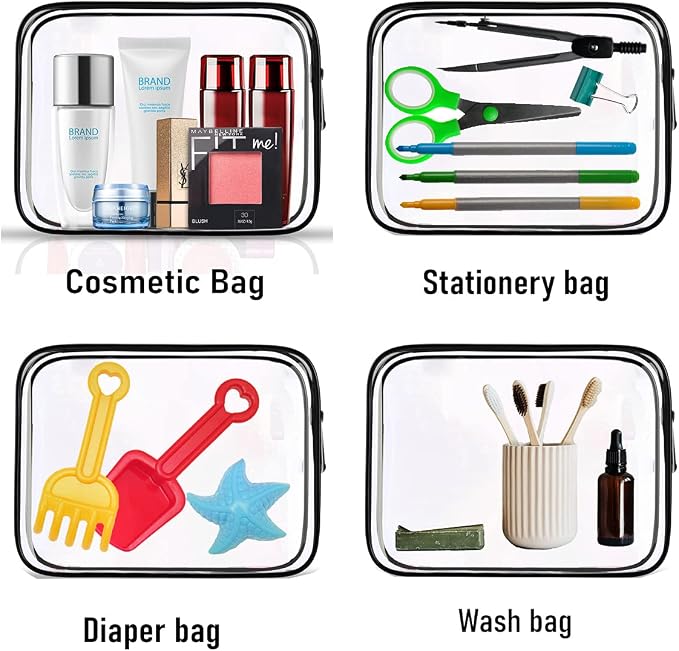 4 Pack Clear Cosmetic Bag for Travel - TSA Approved Toiletry Makeup Pouch - Carry-on Airport Airline Compliant - Portable PVC Waterproof With Zipper for Women - Quart Size Set - Image 6