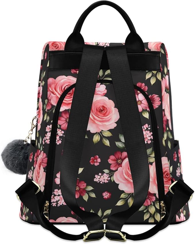ALAZA Rose Flowers Floral Black Backpack Purse for Women Anti Theft Fashion Back Pack Shoulder Bag - Image 2
