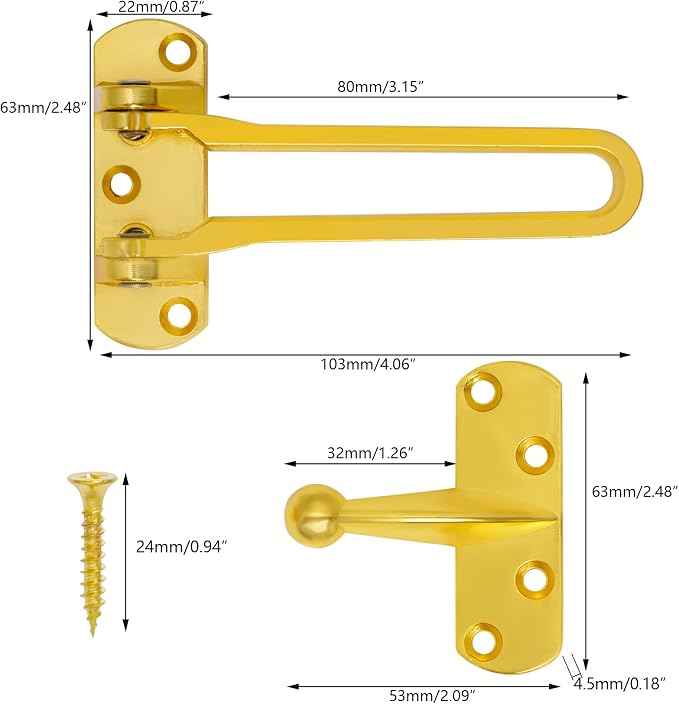 Topbuti Home Security Door Lock, 2 Pack Latch Guard Clasp Front Door Locks for Kids, Home Reinforcement Lock for Swing-in Doors, Hotel Door Latches, Thicken Solid Aluminium Alloy (Brass) - Image 2