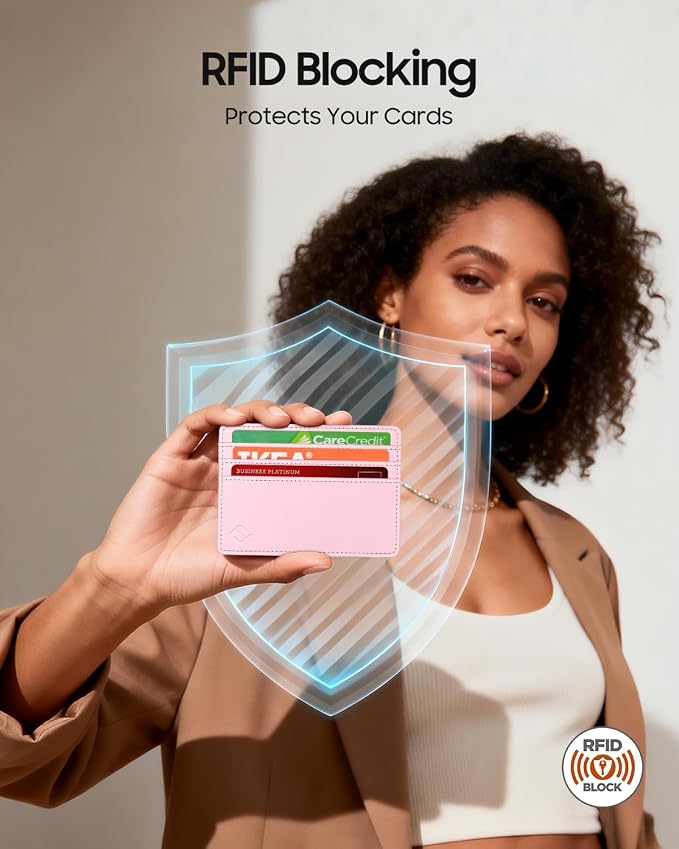 FINTIE Slim Minimalist Front Pocket Wallet RFID Blocking Credit Card Holder | Card Cases with ID Window for Men Women, Pink - Image 3