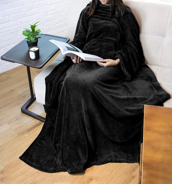 PAVILIA Blanket with Sleeves for Adult Women Men, Soft Warm Wearable Blanket Fleece Wrap Throw, Robe Blanket Gift - Image 9