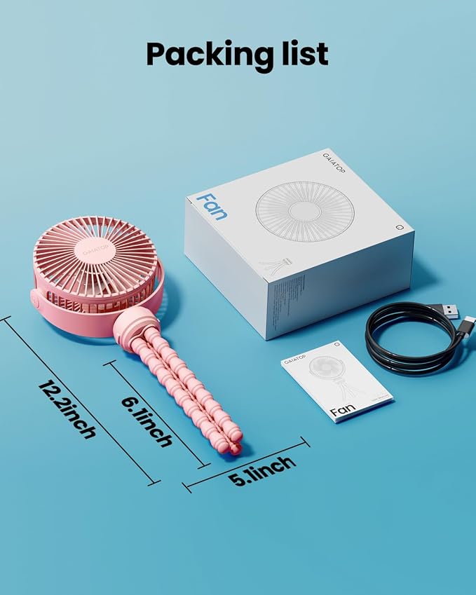 Gaiatop Mini Portable Stroller Fan, Battery Operated Small Clip on Fan, Detachable 3 Speed Rechargeable 360° Rotate Flexible Tripod Handheld Desk Cooling Fan for Car Seat Crib Treadmill Travel Pink | 360° Rotate Flexible Tripod, Battery Operated Detach... - Image 7