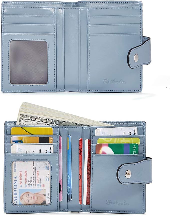 BOSTANTEN Leather Womens Wallet Small RFID Blocking Credit Card Holder | Removable ID Window, Zipper Coin Pocket, Bifold, Minimalist, Fits Small Purses, Daily Use, Ladies Gifts, Blue - Image 6