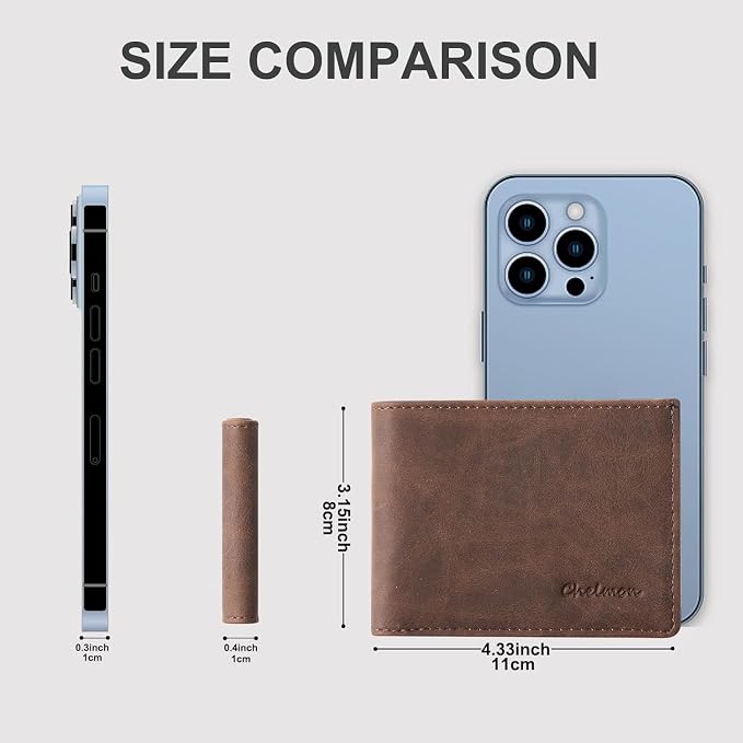 Chelmon Slim Wallet for Men ID Window with RFID Blocking Front Pocket Minimalist Bifold Bussiness Card Holder Gift for Men, CH Coffee - Image 3