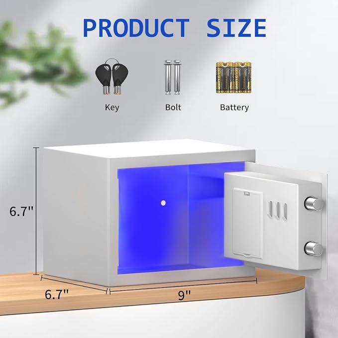 Safe Box with Sensor Light, Security Safe with Digital Keypad Money Safe Steel Construction Hidden with Lock，Small Safe, Wall or Cabinet Anchoring Design(White) - Image 4