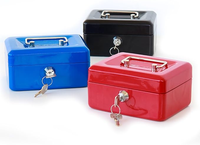 Decaller Small Cash Box with Key Lock, Double Layer Metal Money Box for Home Security, Portable Locking Box, 5.9" x 4.7" x 3.2", Black - Image 9
