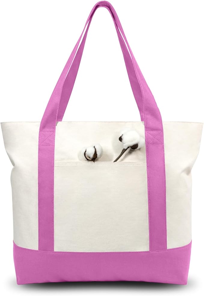 TOPDesign 3-Pack Canvas Tote Bags with an External Pocket, Reusable Grocery Shopping Bags, Top Zipper Closure, Daily Essentials (Light Purple/Natural) by TOPDesign