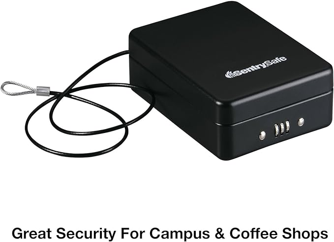 SentrySafe Small Safe, Black Lock Box with Combination Lock for Office or Dorm Secures Money, Passport, Jewelry, 0.05 Cubic Feet, Exterior: 2.6 in. H x 5.9 in. W x 8.0 in. D, ‎P005C | Compact Combination Lock Safe Ideal For Dorms, Offices, Tethering Ab... - Image 4