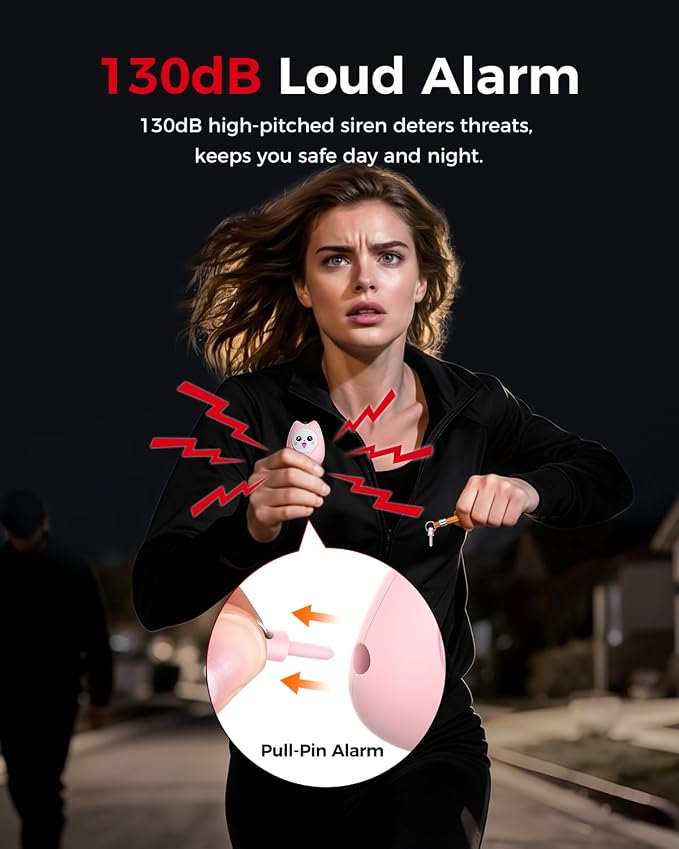 ESSAGER Personal Safety Alarm for Women, 130dB Loud Siren, Replaceable Battery, Built-in LED Light, Portable Keychain & Carabiner. Self Defense Security Alarm for Kids, Seniors(Pink) - Image 2