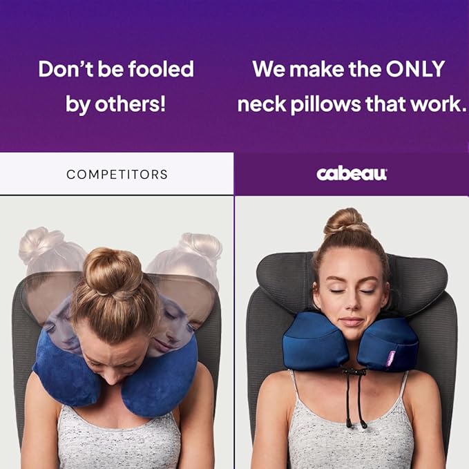 Cabeau Evolution S3 Airplane Travel Pillow for Long Flights - Supportive Memory Foam Body Positioner with Seat Straps to Secure Your Head and Neck and Provides 360 Support (Jet Black) - Image 3