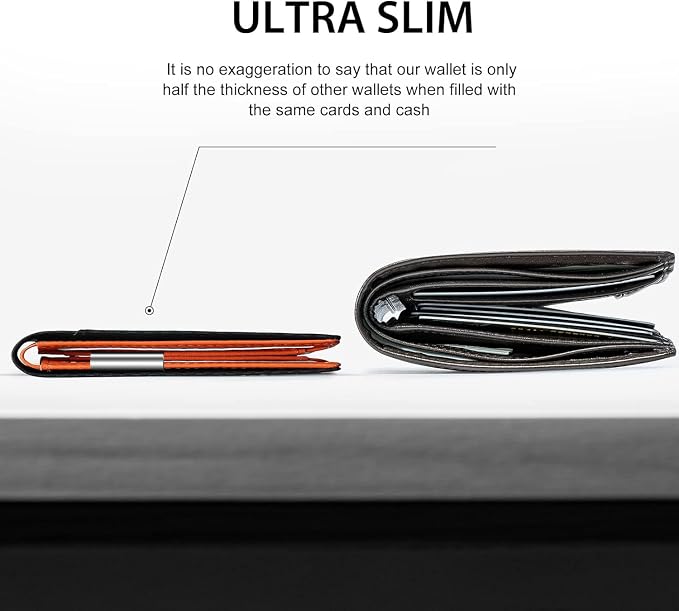 GSOIAX Slim Wallet for Men Rfid Blocking Leather Bifold Front Pocket Carbon Fiber Men's Money Clips Credit Card Holder With Gift Box (Carbon Orange money clip) - Image 2