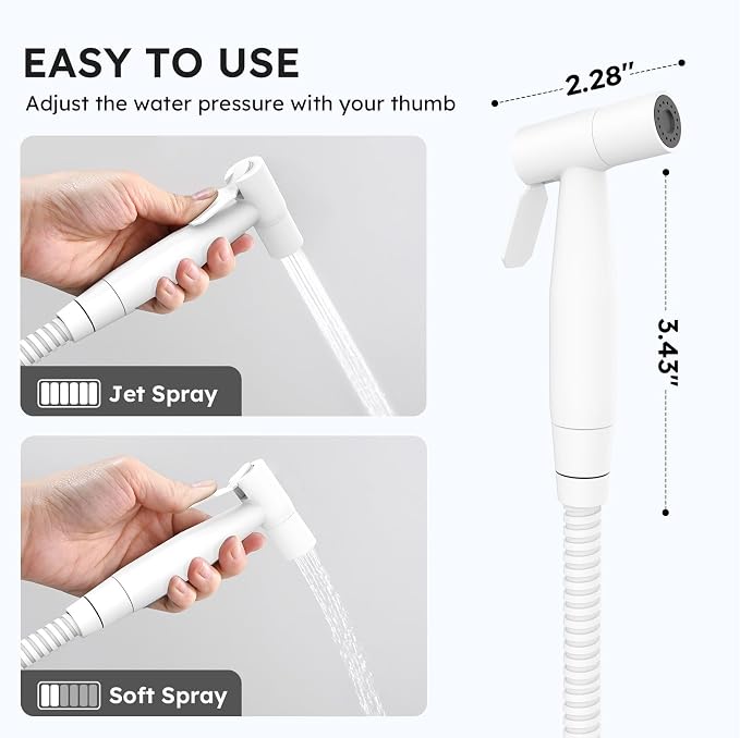 Arofa Handheld Bidet Sprayer, Bidet Attachment for Toilet, Matte White | Muslim Shower Toilet, Leak-Free Bidet Hose, Tank or Wall Mount, Feminine/Baby Wash, Cloth Diaper Rinse, Easy Installation - Image 4