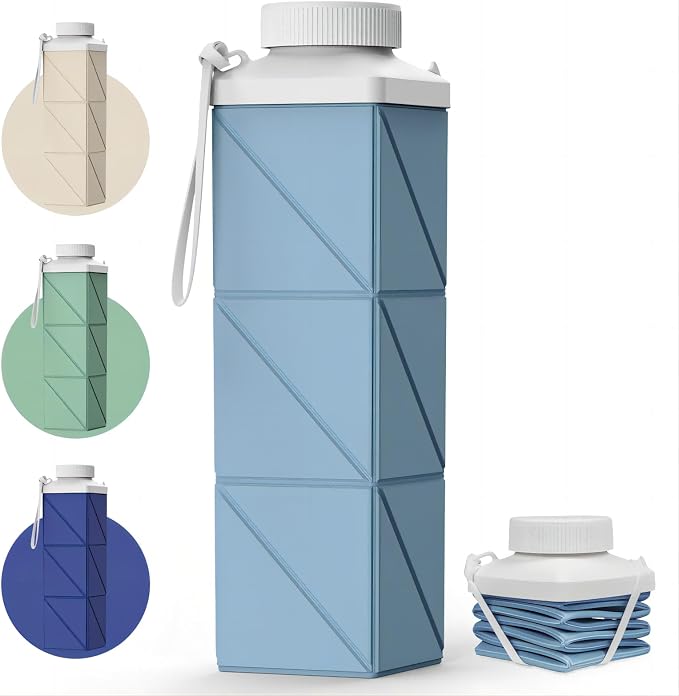 POMKAKA Collapsible Water Bottles 24.3oz(720ml), 2nd Generation Leakproof BPA-Free Travel Water Bottle,Lightweight Reusable Water bottle for Travel Cycling Gym Camping Sports,Blue by Mefold