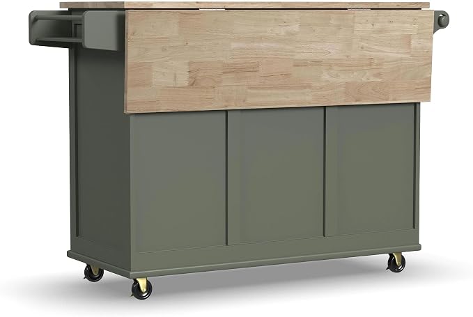 Homestyles Mobile Kitchen Island Cart with Wood Top and Dropleaf Breakfast Bar, 18" D x 53.5" W x 36" H, Green - Image 13