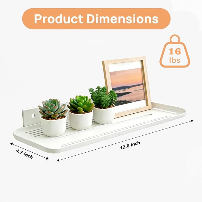 Wall Mounted Floating Shelf, Self Adhesive Shelf | No Drill Adhesive Wall Shelf, Floating Shelves Damage-Free Expand Walls Space for Living Room Kitchen Bathroom - Image 2