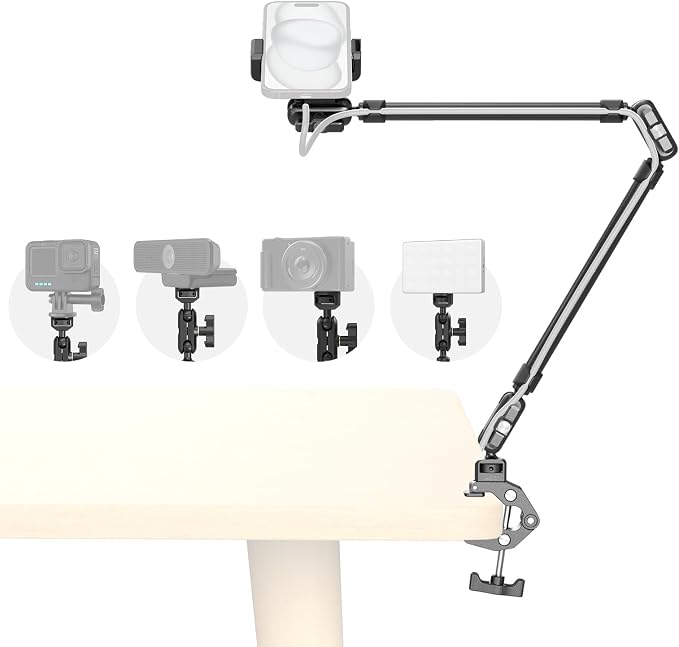 SmallRig 26" Magic Arm with Super Clamp, Overhead Phone Mount, Flexible Desk Camera Mount with 1/4" Screw and Cable Clip, Max Load 2.2lb, for iPhone, Action Camera, Video Light, Webcam, Mic - 5625 by SmallRig
