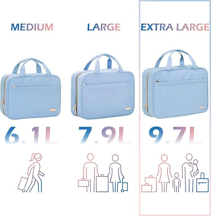 NISHEL Travel Toiletry Bag for women, Portable Hanging Organizer for Family-Sized Shampoo, Conditioner, Brushes Set, Makeup Accessories, Extra Large Size, Placid-Blue | for Family-Sized Shampoo, Conditioner, Brushes Set, makeup Accessories, Extra Large... - Image 3